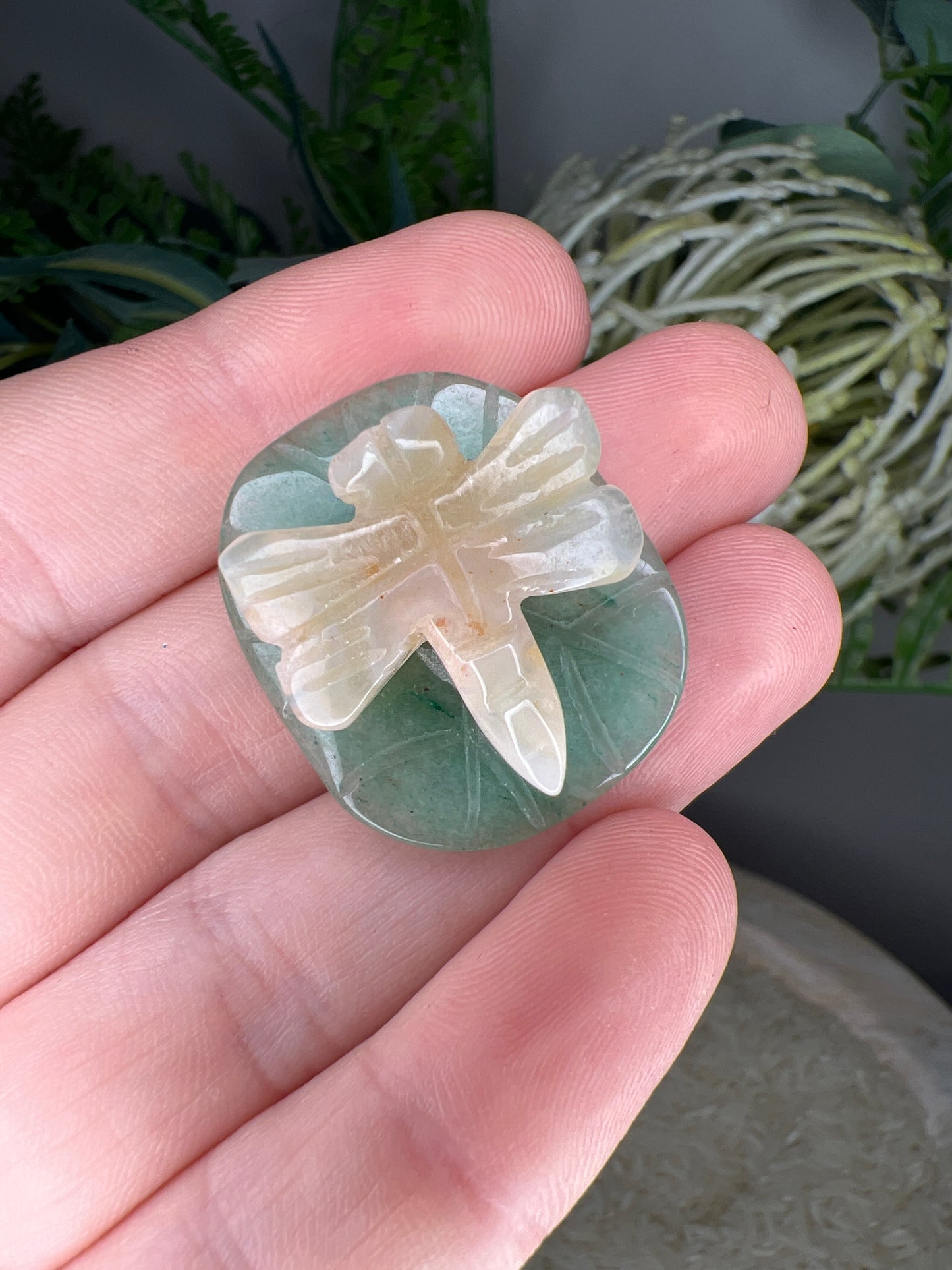 Flower agate dragonfly& green adventurine (choose your own)