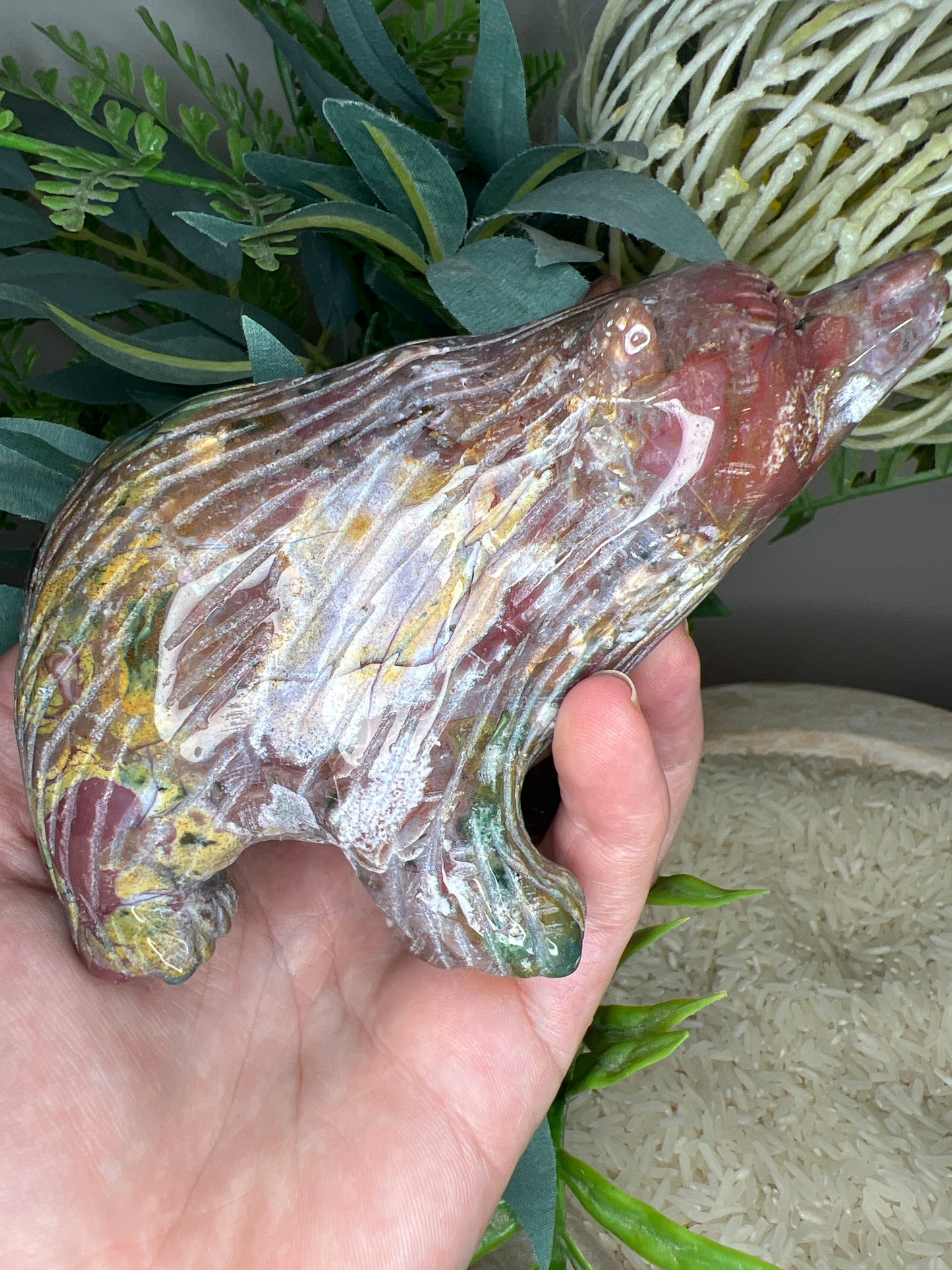 Ocean jasper bear carving