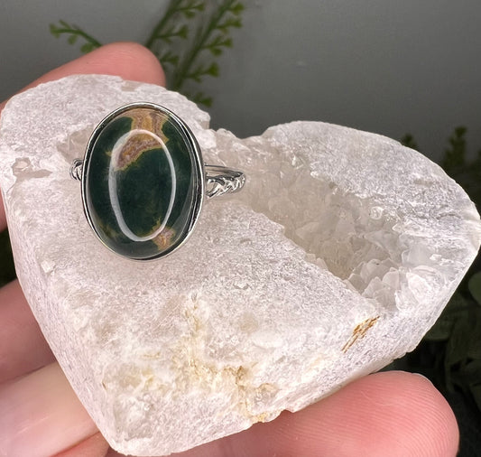 8 vein ocean jasper 925 sterling adjustable ring