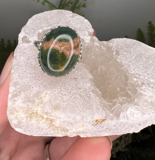 8 vein ocean jasper 925 sterling adjustable ring
