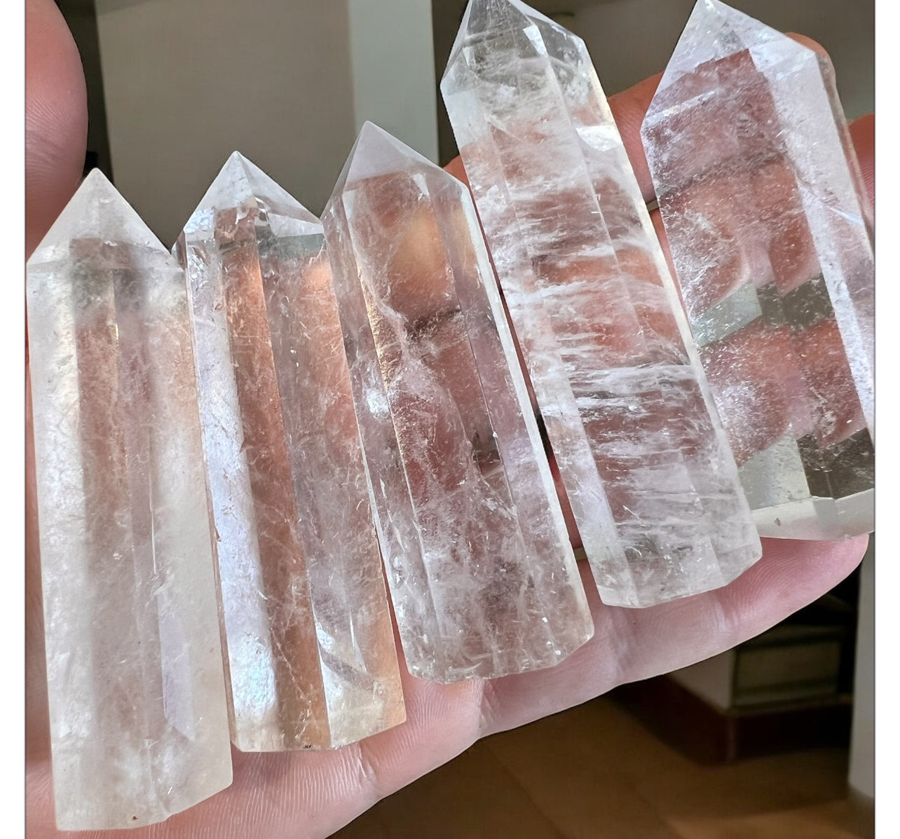 Clear, clear quartz towers intuitively chosen roughly 10-12cm