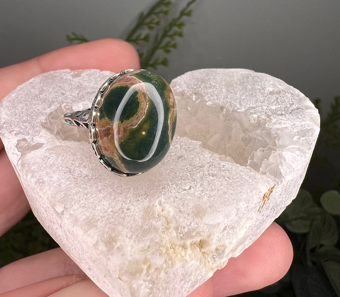 8 vein ocean jasper 925 sterling adjustable ring