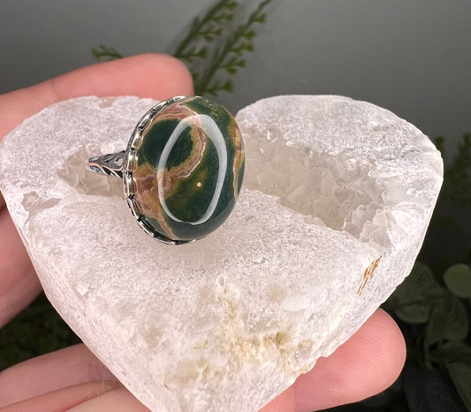 8 vein ocean jasper 925 sterling adjustable ring