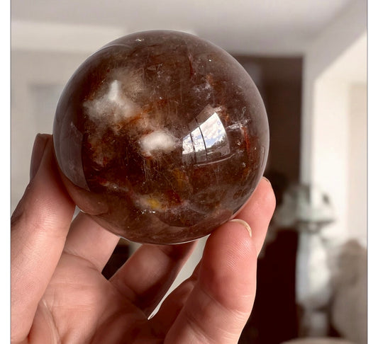 Fire quartz mixed Smokey sphere