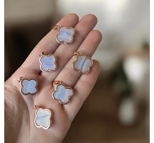 Blue lace agate clover rose gold stainless pendant intuitively chosen