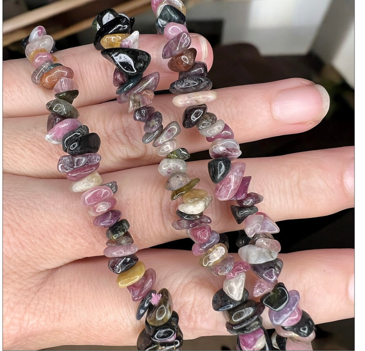 Watermelon tourmaline chip bracelets