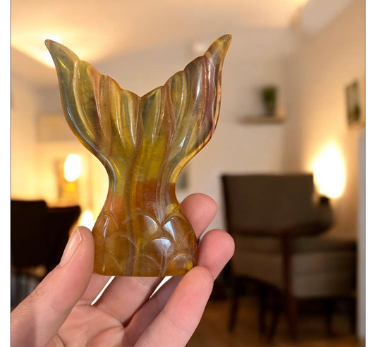 Yellow fluorite mermaid tail A