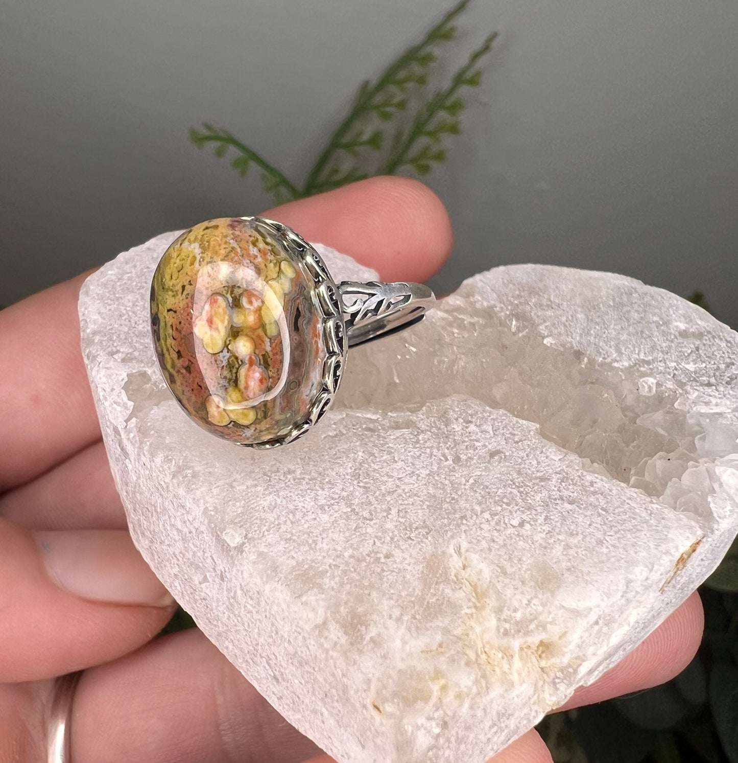 8 vein ocean jasper 925 sterling adjustable ring