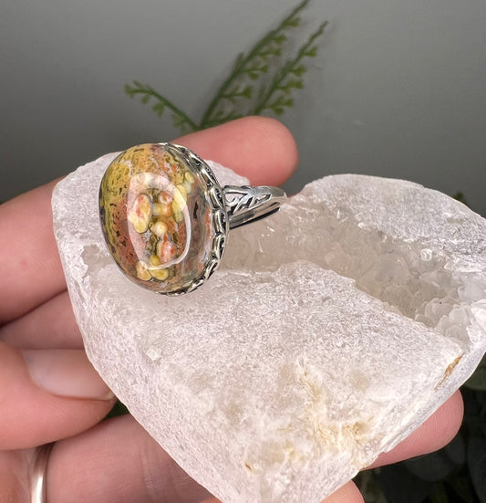 8 vein ocean jasper 925 sterling adjustable ring