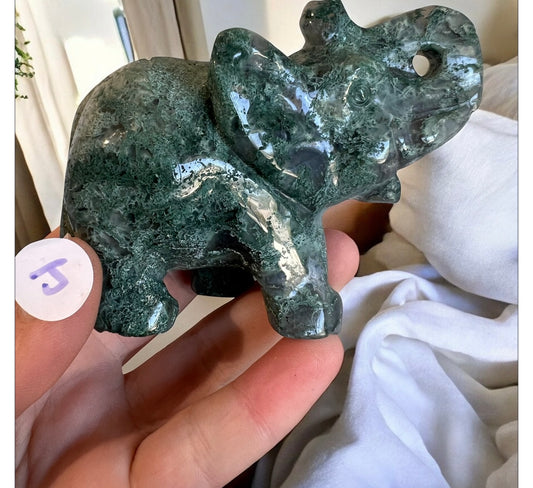 Moss agate elephant J