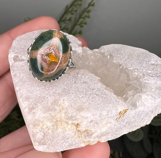 8 vein ocean jasper 925 sterling adjustable ring