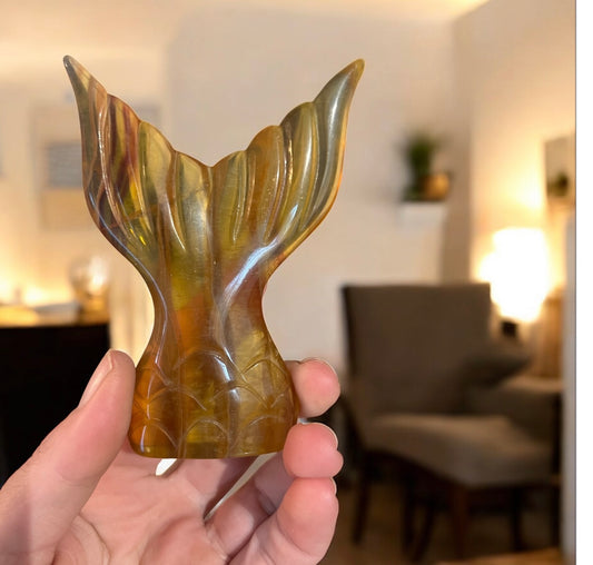 Yellow fluorite mermaid tail D