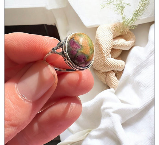 Ruby fruchsite 925 adjustable ring