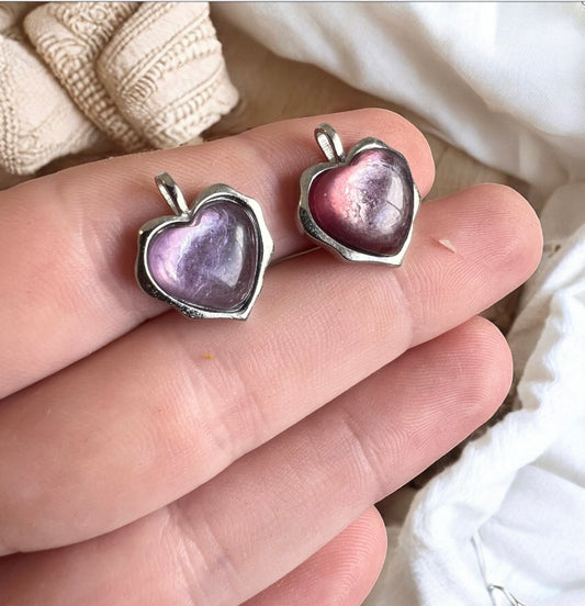 Lepidolite and mica stainless pendant
