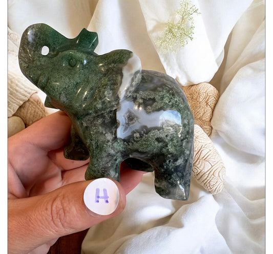 Moss agate elephant H