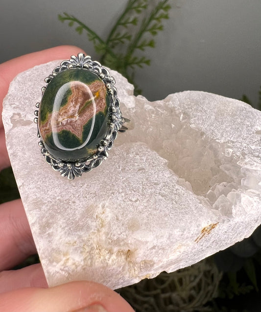 8 vein ocean jasper 925 sterling adjustable ring