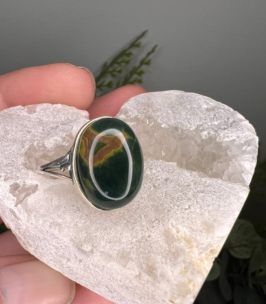 8 vein ocean jasper 925 sterling adjustable ring
