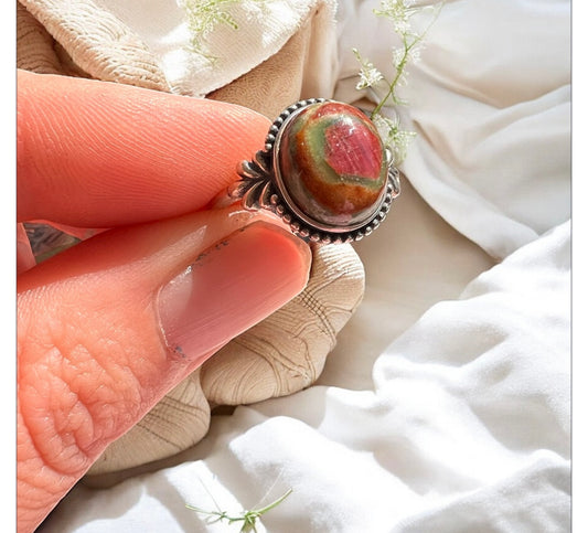 Ruby fruchsite 925 adjustable ring