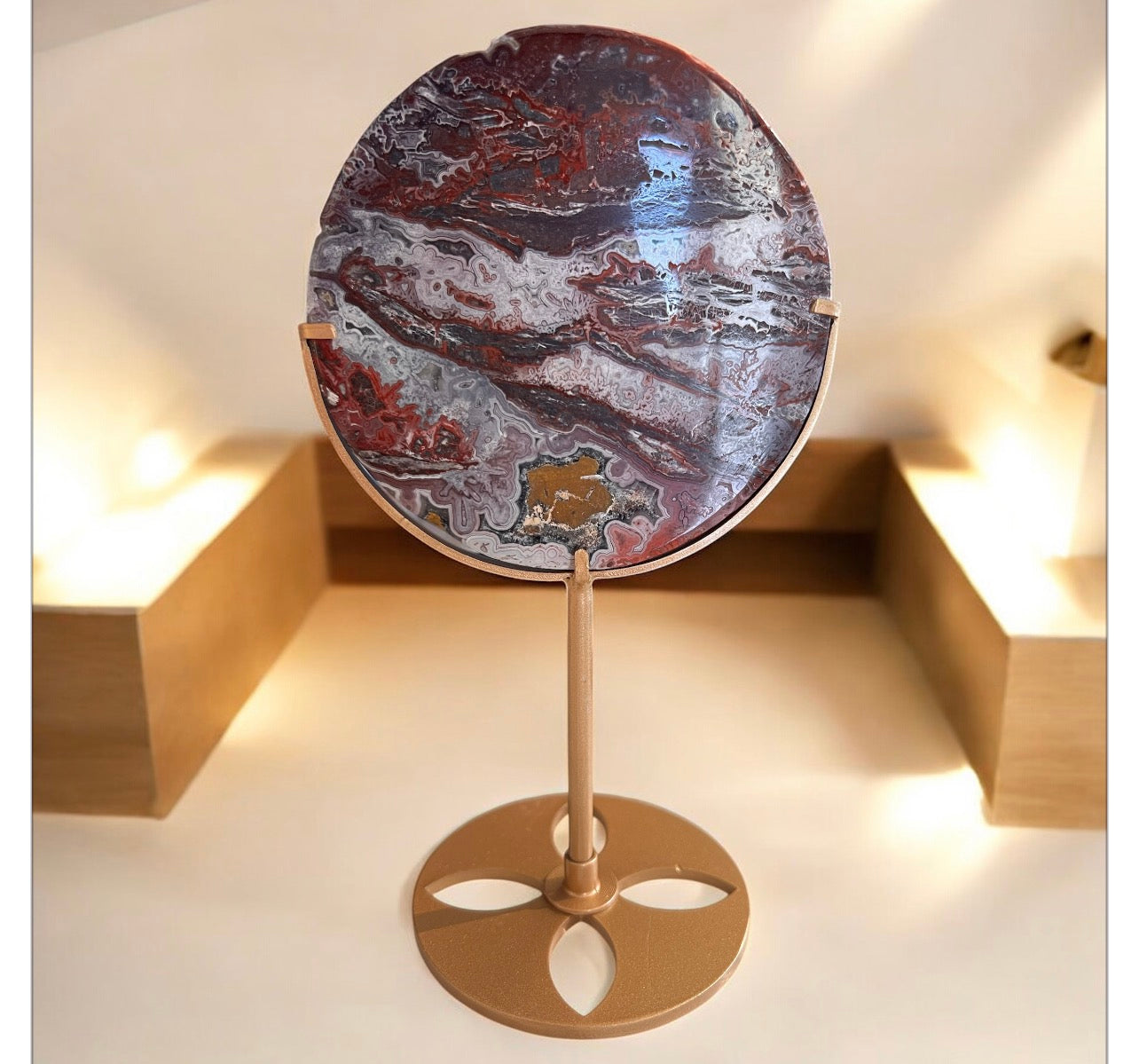 Mexican lace agate slab & stand