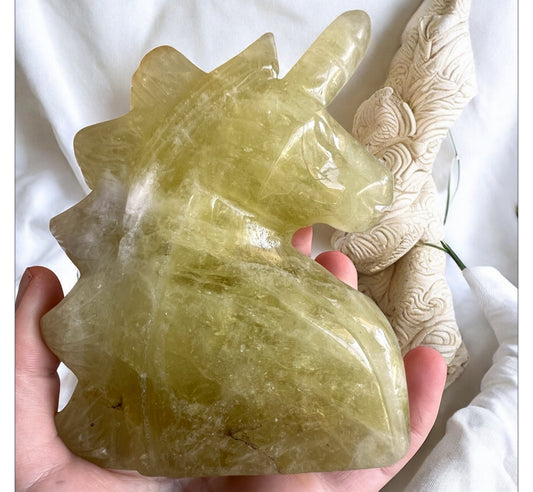 Citrine unicorn carving