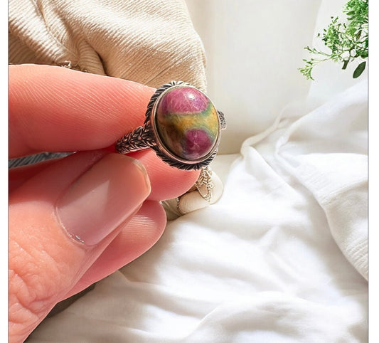 Ruby fruchsite 925 adjustable ring