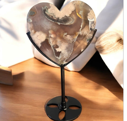 Flower agate heart (Natural)15cmH