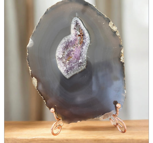 Natural amethyst agate slab with stand 17x12cm
