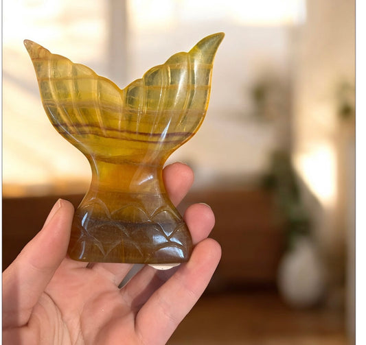 Yellow fluorite mermaid tail C