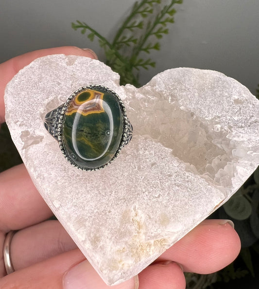 8 vein ocean jasper 925 sterling adjustable ring