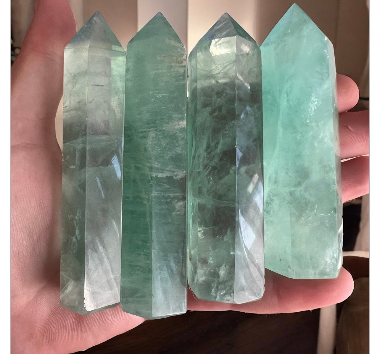 Green fluorite towers 9-10cm intuitively chosen