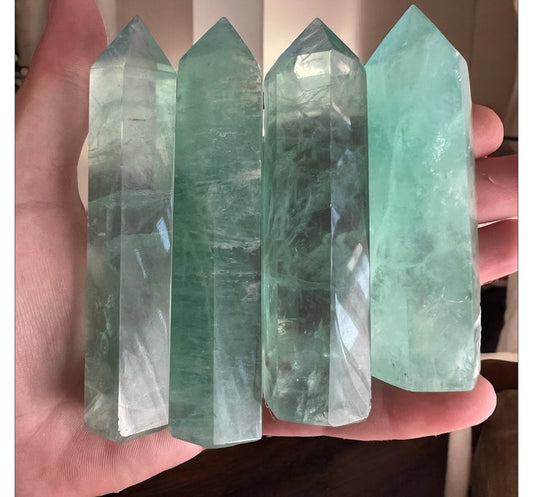 Green fluorite towers 9-10cm intuitively chosen