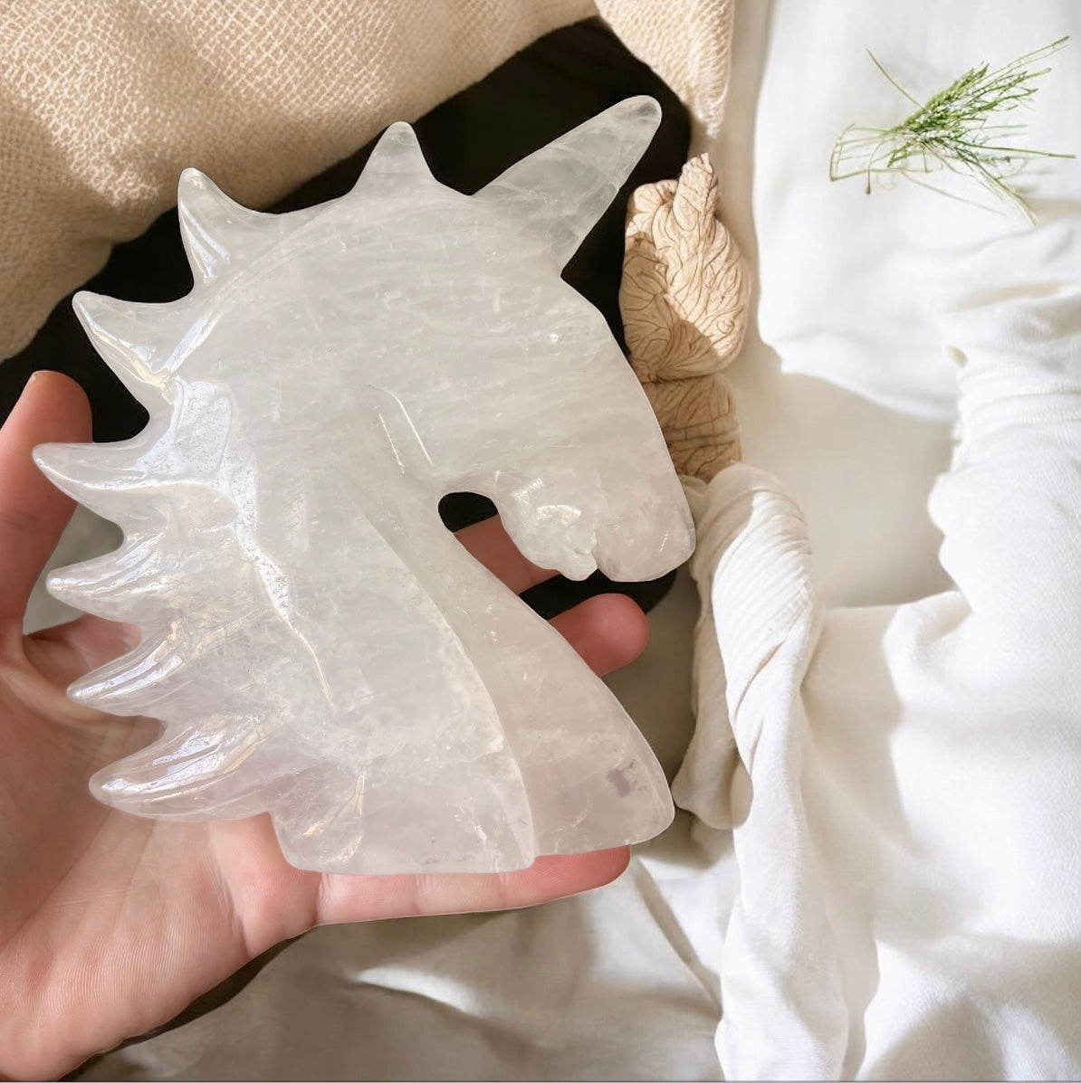 Clear quartz standing unicorn head