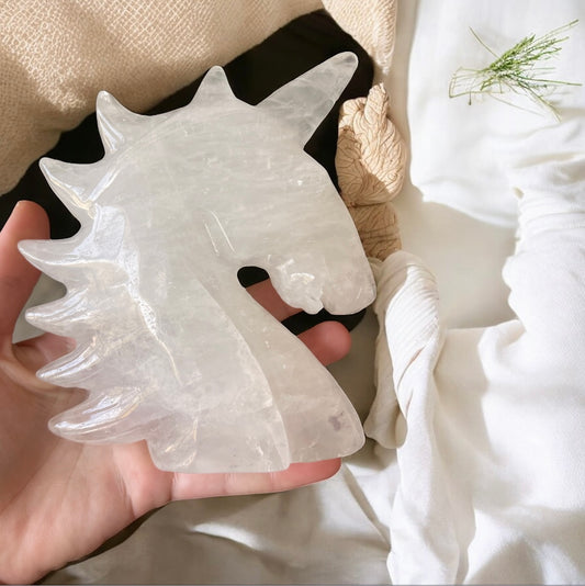 Clear quartz standing unicorn head