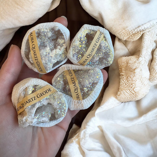 Aura quartz geodes intuitively chosen