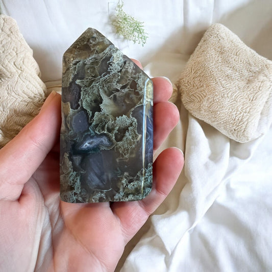 Moss agate Freeform 9cmH