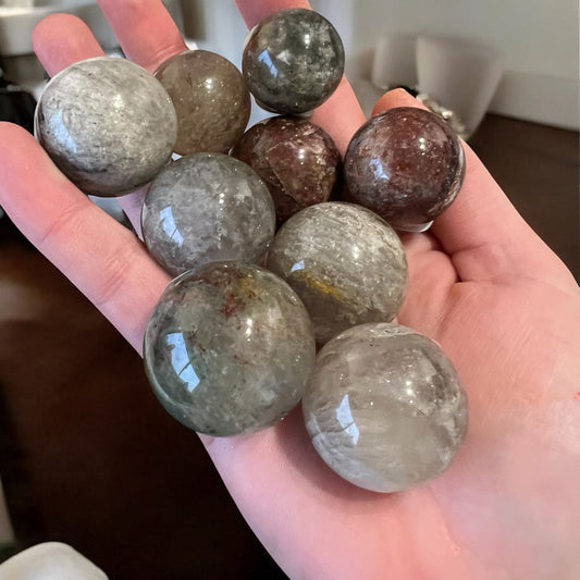 Thousand layer spheres (garden quartz) medium intuitively chosen