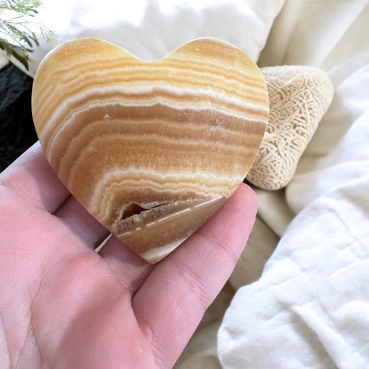 Banded calcite heart large