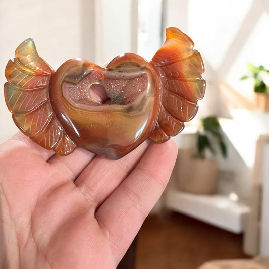Carnelian agate heart wings