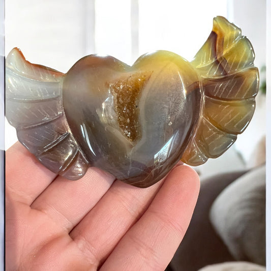 Carnelian agate heart wings