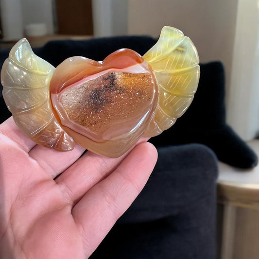 Carnelian agate heart wings