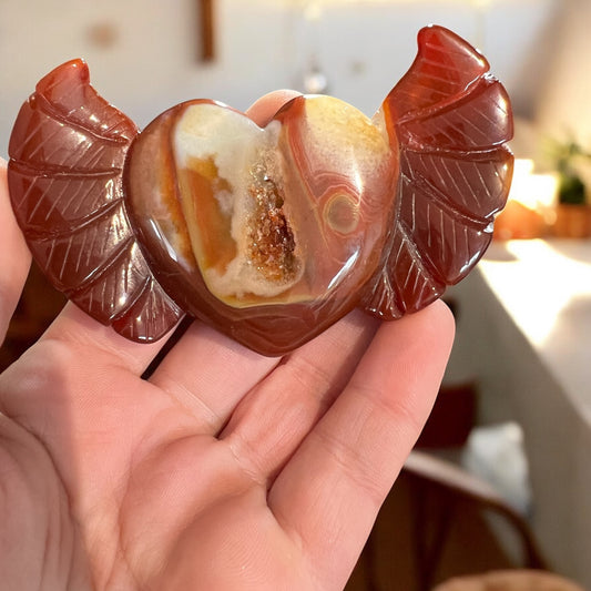 Carnelian agate heart wings