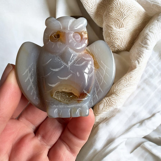 Drusy agate owl standing