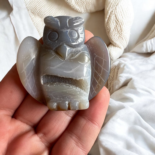 Drusy agate owl standing
