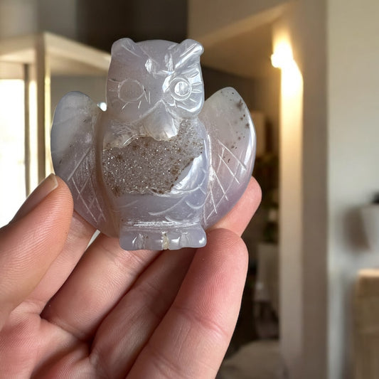 Drusy agate owl standing