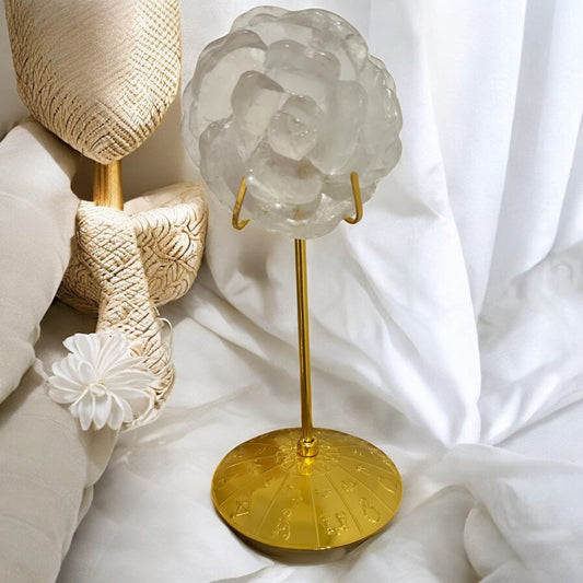 Clear quartz flower gold stand