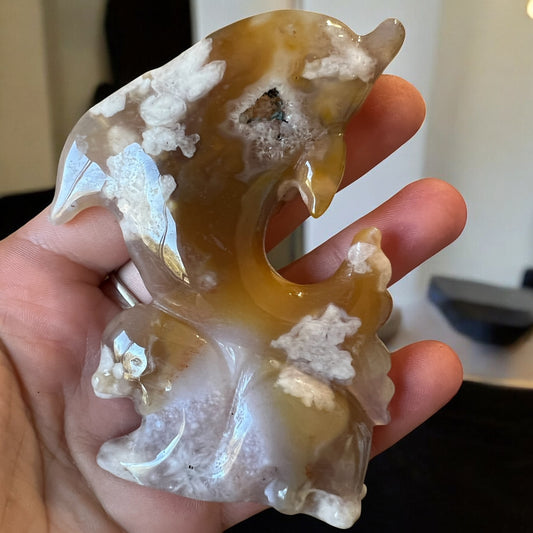 High quality flower agate dolphin standing