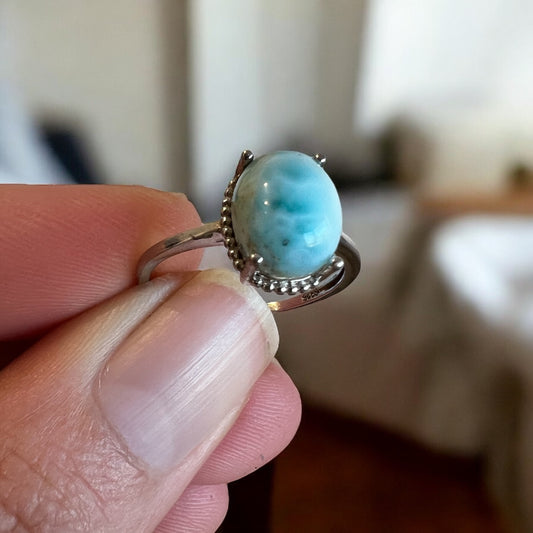 Natural Larimar 925 adjustable ring