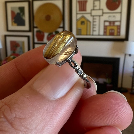 Golden rutile 925 adjustable ring
