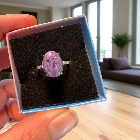 Charoite 925 adjustable ring