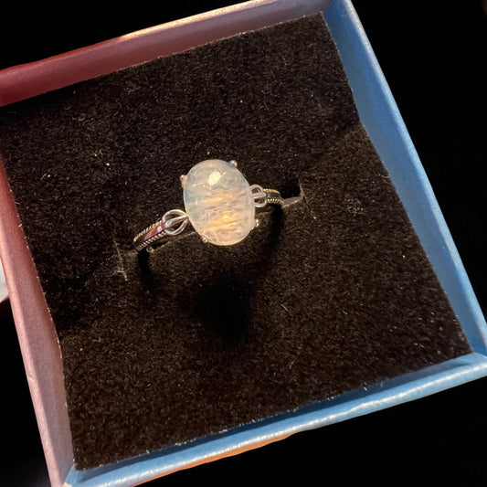 Yellow blue moonstone 925 adjustable ring